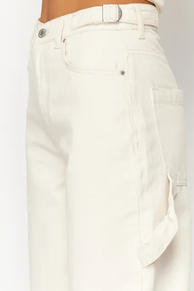 Trendyol Ecru Loose Cut High Waist Carpenter Skater Jeans
