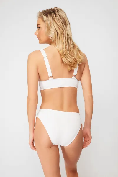 Trendyol White Textured Regular Bikini Bottom