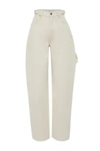 Trendyol Ecru Loose Cut High Waist Carpenter Skater Jeans