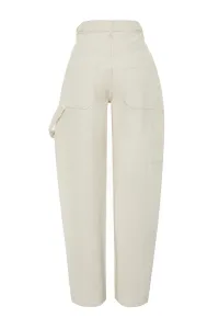 Trendyol Ecru Loose Cut High Waist Carpenter Skater Jeans