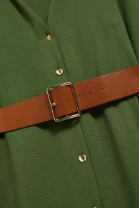 Marisse Khaki Midi Dress With Wide Belt