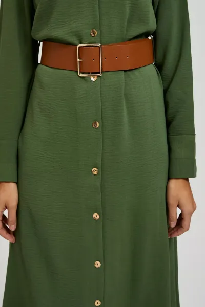 Marisse Khaki Midi Dress With Wide Belt