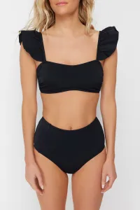 Trendyol Čierna Podprsenka S Volánikmi Textúrovaný Vysoký Pás Hipster Bikiny Set
