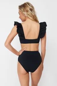 Trendyol Čierna Podprsenka S Volánikmi Textúrovaný Vysoký Pás Hipster Bikiny Set