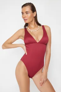 Trendyol Claret Red V-Neck Textured Regular Swimsuit