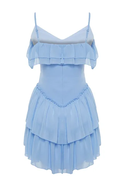 Trendyol Light Blue A-Line Ruffled Woven Chiffon Short Dress