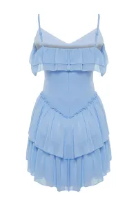 Trendyol Light Blue A-Line Ruffled Woven Chiffon Short Dress