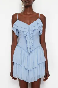Trendyol Light Blue A-Line Ruffled Woven Chiffon Short Dress