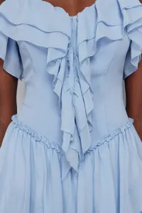 Trendyol Light Blue A-Line Ruffled Woven Chiffon Short Dress