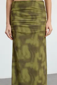 Trendyol Green Draped Maxi Tulle Stretchy Knitted Skirt