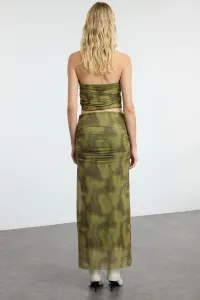 Trendyol Green Draped Maxi Tulle Stretchy Knitted Skirt