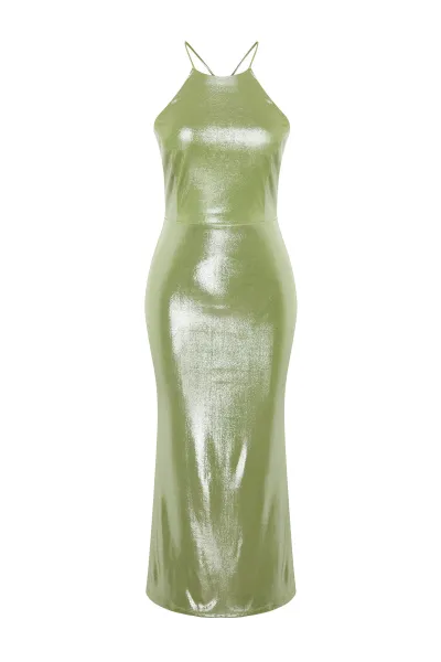 Trendyol Light Green Metallic Look Knitted Dress