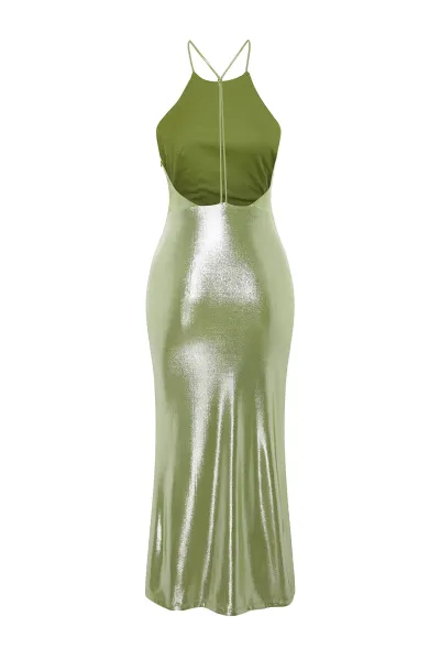 Trendyol Light Green Metallic Look Knitted Dress