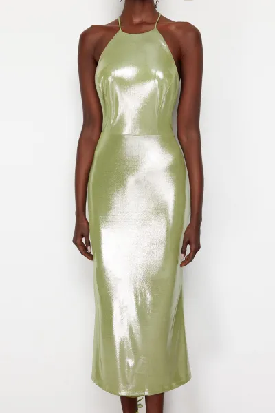 Trendyol Light Green Metallic Look Knitted Dress