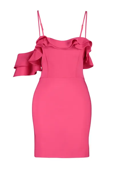 Trendyol Fuchsiové Priliehavé Tkané Volánové Elegantné Večerné Šaty
