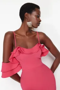 Trendyol Fuchsiové Priliehavé Tkané Volánové Elegantné Večerné Šaty