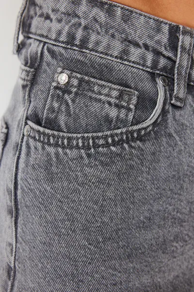 Trendyol Sivé Mini Tkané Denim 100% Bavlnené Šortky & Bermudy