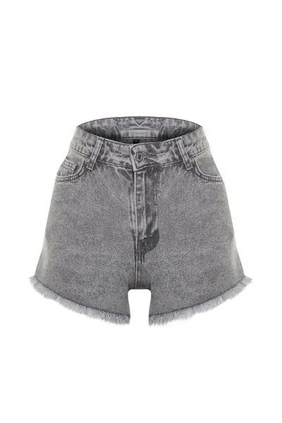 Trendyol Sivé Mini Tkané Denim 100% Bavlnené Šortky & Bermudy