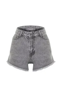 Trendyol Sivé Mini Tkané Denim 100% Bavlnené Šortky & Bermudy