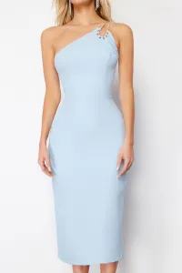 Trendyol Light Blue Fitted Woven Shiny Stone Woven Elegant Evening Dress