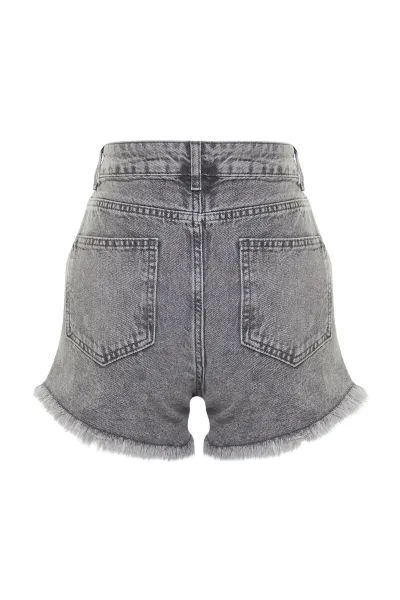 Trendyol Sivé Mini Tkané Denim 100% Bavlnené Šortky & Bermudy