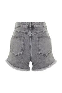 Trendyol Sivé Mini Tkané Denim 100% Bavlnené Šortky & Bermudy