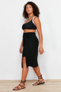 Trendyol Curve Black Slit Detailed Viscose Beachwear Woven Pareo