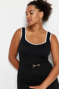 Trendyol Curve Black Stripe Detailed Square Neck Bodycon Knit Blouse