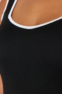Trendyol Curve Black Stripe Detailed Square Neck Bodycon Knit Blouse