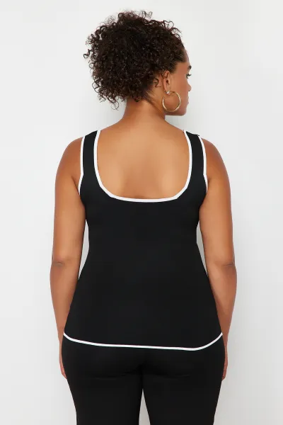 Trendyol Curve Black Stripe Detailed Square Neck Bodycon Knit Blouse
