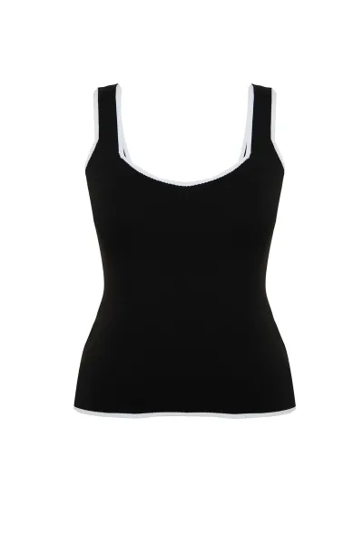Trendyol Curve Black Stripe Detailed Square Neck Bodycon Knit Blouse