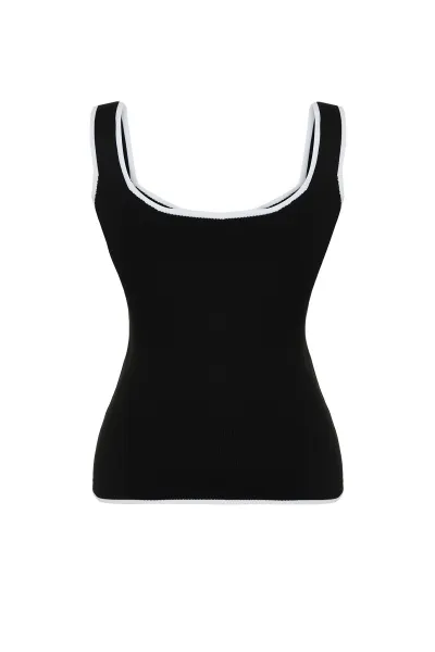Trendyol Curve Black Stripe Detailed Square Neck Bodycon Knit Blouse