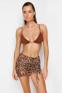 Trendyol Leopard Patterned Mini Knitted Pleated Mesh Beach Pareo