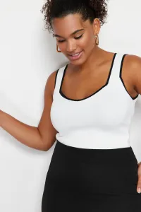 Trendyol Curve Ecru Stripe Detailed Square Neck Bodycon Knit Blouse