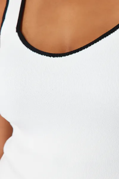 Trendyol Curve Ecru Stripe Detailed Square Neck Bodycon Knit Blouse