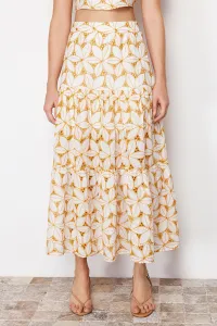 Trendyol Beige Brode and Embroidery Detailed Flared Maxi Length Woven Skirt