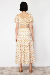 Trendyol Beige Brode and Embroidery Detailed Flared Maxi Length Woven Skirt