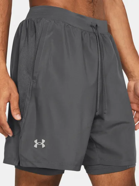 Šedé športové kraťasy Under Armour UA LAUNCH 7'' 2-IN-1 SHORTS