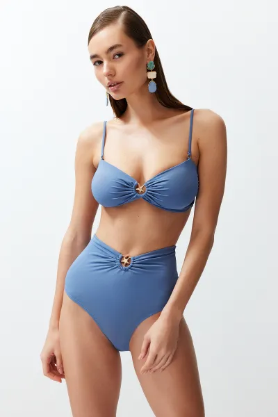 Trendyol Blue Premium Accessory High Waist Hipster Bikini Bottom