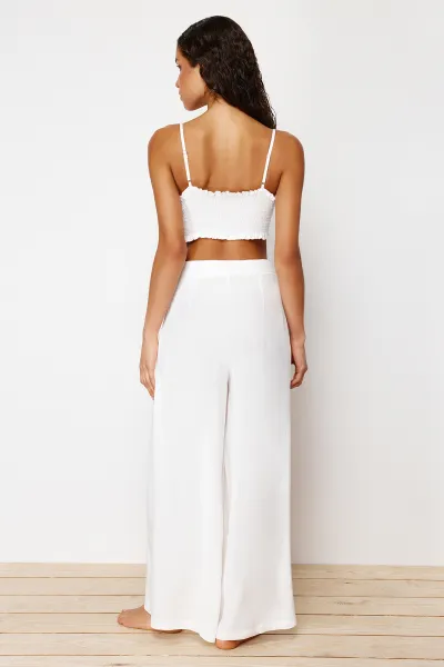 Trendyol Ecru Woven Slit Blouse Trousers Beach Set