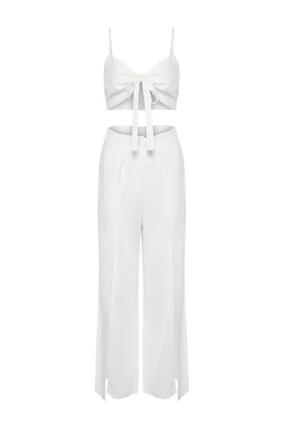 Trendyol Ecru Woven Slit Blouse Trousers Beach Set