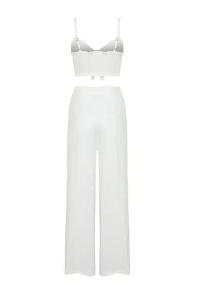 Trendyol Ecru Woven Slit Blouse Trousers Beach Set