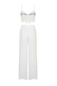 Trendyol Ecru Woven Slit Blouse Trousers Beach Set