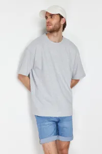 Trendyol Basic Gray Oversize/Wide Cut Short Sleeve Textured Soild Fabric T-Shirt