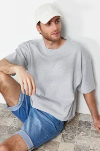 Trendyol Basic Gray Oversize/Wide Cut Short Sleeve Textured Soild Fabric T-Shirt