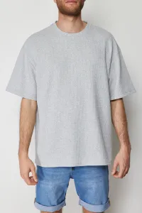 Trendyol Basic Gray Oversize/Wide Cut Short Sleeve Textured Soild Fabric T-Shirt