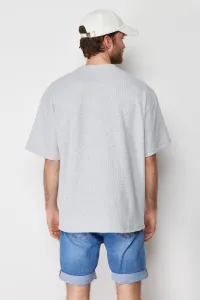 Trendyol Basic Gray Oversize/Wide Cut Short Sleeve Textured Soild Fabric T-Shirt