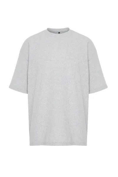 Trendyol Basic Gray Oversize/Wide Cut Short Sleeve Textured Soild Fabric T-Shirt