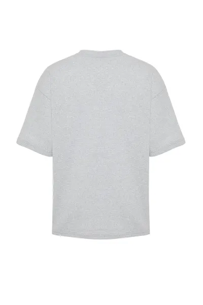 Trendyol Basic Gray Oversize/Wide Cut Short Sleeve Textured Soild Fabric T-Shirt