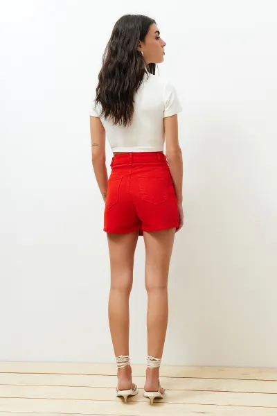 Trendyol Red Slit Denim Shorts Skirt